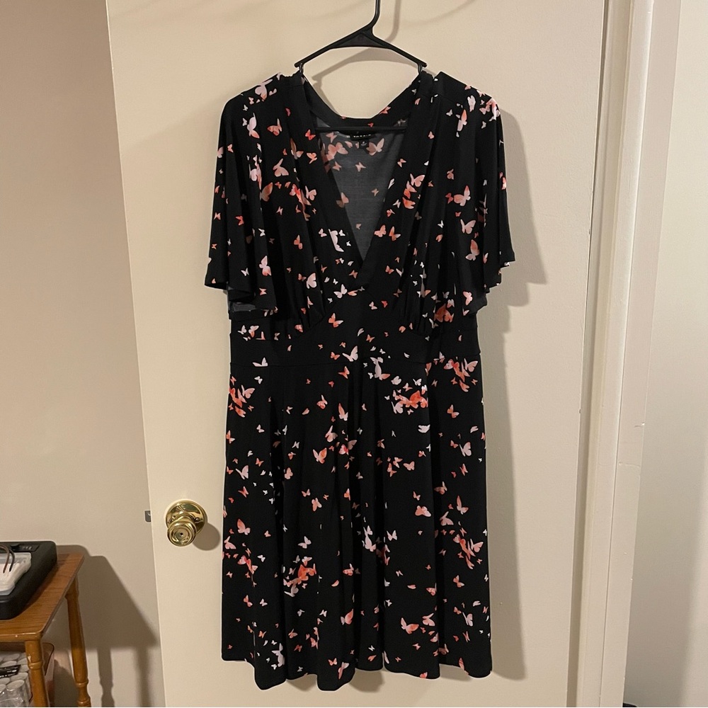 Torrid Black and Pink Butterfly Midi Dress